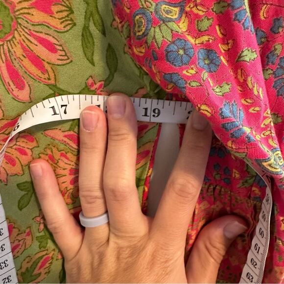 Anthropologie Raga Pink Green Floral Long Sleeve Boho Tassel Maxi Dress Sexy S - Picture 9 of 12